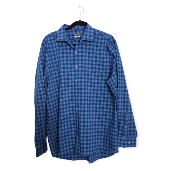 Van Heusen Men's Flex Check Blue Button Down Shirt - Picture 2 of 4